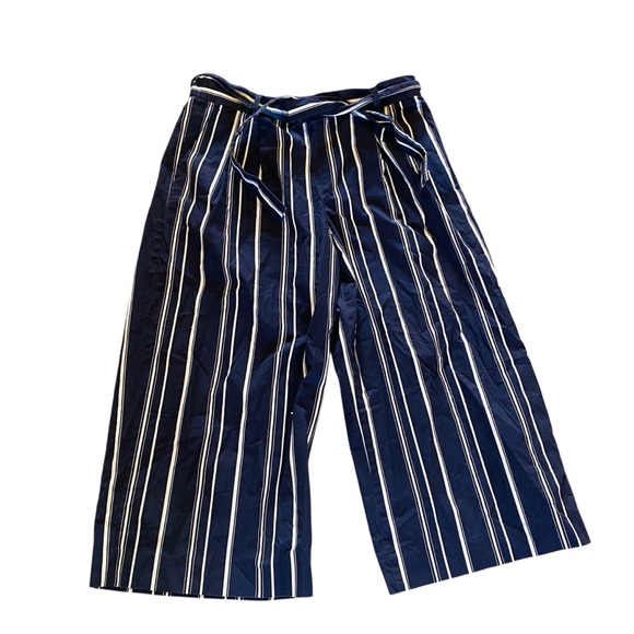 J.CREW P-Striped Wide Leg Cropped Pant Navy Blue WQ3736 - Picture 2 of 6